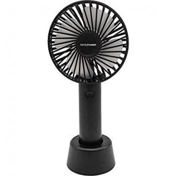 Ventilador Portátil RealPower 303132 con Batería Recargable de 1200mAh, Micro-USB, Color Negro, Silencioso y Compacto