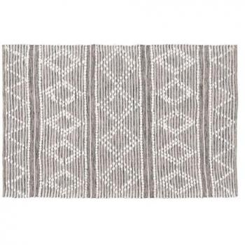 Alfombra Blanco Gris 60% Algodón 40% Poliéster 120x180 cm con Borlas de Rombos