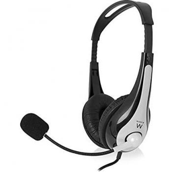 Ewent EW3565 - Auriculares con Micrófono - Ideal para Videollamadas, Jugar o Escuchar Música - Diadema Ajustable - con Sistema Plug and Play - Cable Extralargo - Color Negro