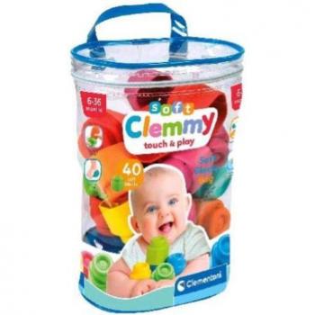 Clementoni Soft Clemmy Bolsa Piezas - Set de Construcción Infantil con 40 Bloques Sensoriales y Blanditos