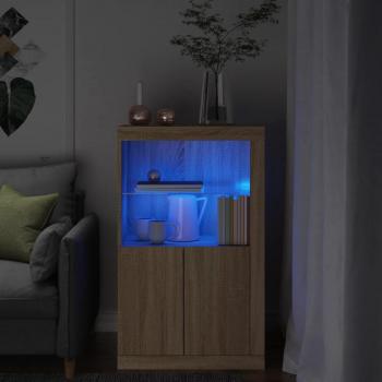 Gabinete de madera de ingeniería con múltiples capas y luces LED en roble Sonoma, color marrón