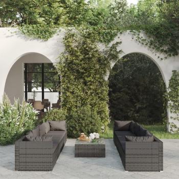 9-Piece Grey Poly Rattan Garden Lounge Set with Cushions