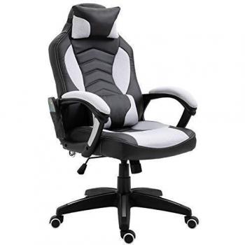 HOMCOM Gaming Silla de Oficina y Giratoria con 6 Puntos de Masaje y Calefacción Tipo Sillón de Escritorio Silla Gamer para PC 68x110x108-117cm