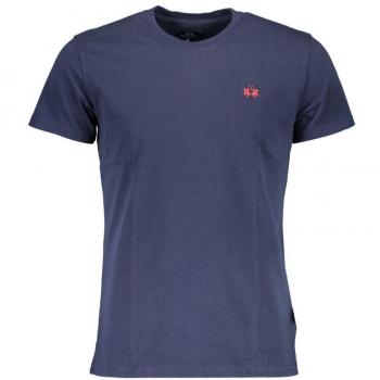 La Martina Blue Cotton T-Shirt - XL, T-Shirts, male, Blue, Size: XL, Short-Sleeved, Regular Fit, Round Neck, Embroidery
