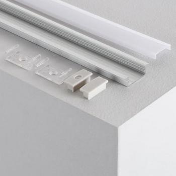 Perfil de Aluminio Empotrable con Tapa Continua para Doble Tira LED hasta 18 mm - 2 m