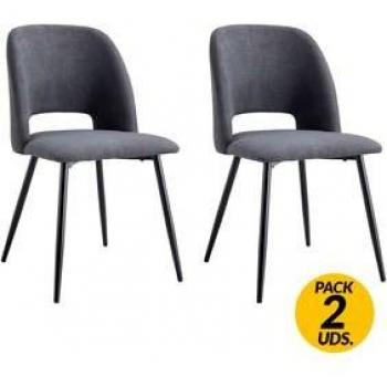 Pack de 2 sillas de comedor Venus tejido acolchado en elegante combinación Gris/Negro