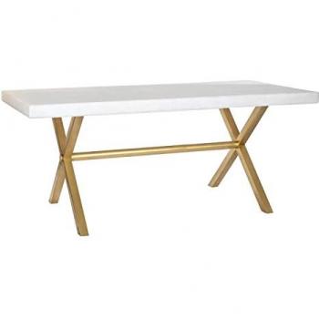 Mesa de Comedor DKD Home Decor Blanco Dorado Latón Madera de Mango 180 x 90 x 76 cm