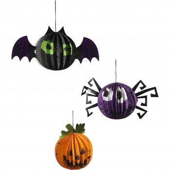 Smiffys Conjunto de 3 elementos de decoración colgante de papel para Halloween, Multicol , color/modelo surtido