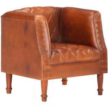Sillón de cuero de cabra auténtico marrón diseño cubo Día y Noche vidaXL