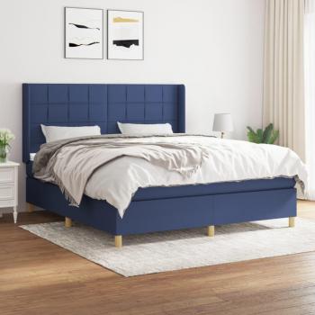 Cama box spring con colchón de muelles en tela azul 180x200 cm