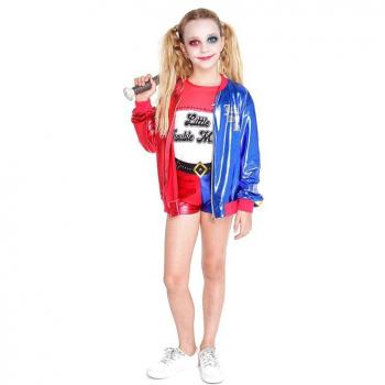 Disfraz de Payasa Conflictiva corto para niña - Incluye vestido corto de colores vivos, tirantes ajustables, detalles de volantes, maquillaje facial y accesorios como peluca rizada