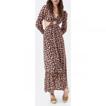 Vestido midi estampado de jirafa en gasa con detalle de aro delantero