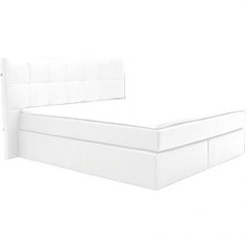 Conjunto boxspring completo Bilbao con cabecero y luces LED, somieres, colchón y cubrecolchón - 160x200 cm - piel sintética - blanco