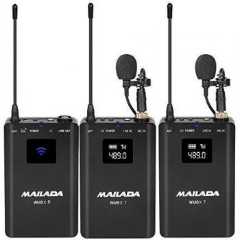 WM8S UHF Micrófono Lavalier inalámbrico Cámara Video Micrófono con funciónN Monitor Compatible con videocámaras DSLR Teléfono Inteligente para entrevistas Enseñanza Yoga Alojamiento grabación Youtube