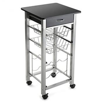 Carro de cocina Versa Leicester con ruedas, cajones y botellero, verdulero con despensa y organizadores, almacenaje de cocina, medidas 82 x 40 x 40 cm, madera y metal, color negro