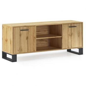 Mueble TV Salón Comedor Modelo LOFT Acabado Melamina Color Roble Rústico 140 cm con 2 puertas Medidas 137x40x57 cm de altura - Skraut Home