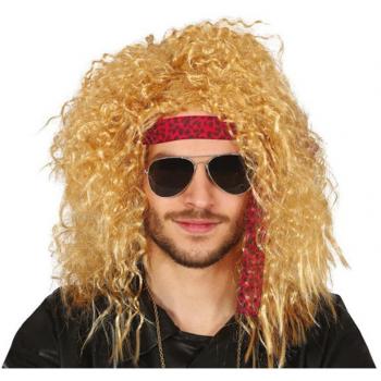 Peluca Melena Rockero Rubia con Cinta