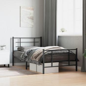 Black Metal Bed Frame with Headboard and Footboard 100x200 cm