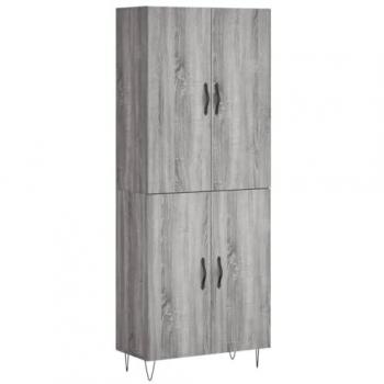 Aparador alto de madera contrachapada gris sonoma 69,5x34x180 cm con 2 puertas, mueble de almacenaje para salón, armarios con puertas y cajón de madera, buffet moderno, armario