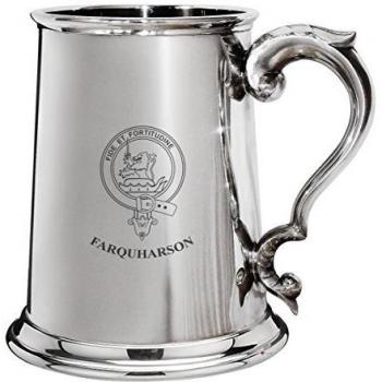 Farquharson Family Crest Polished Pewter 1 Pint Tankard with Scroll handle