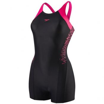 Speedo Boom Splice Legsuit Traje de Baño, Niñas, Negro/Rosa
