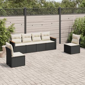 6-Piece Black Poly Rattan Garden Sofa Set with Cushions