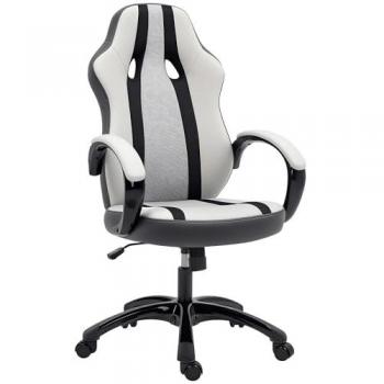 Silla Gaming Tapizada en PU y Malla con Función Basculante y Altura Ajustable para Hogar y Oficina - Gris