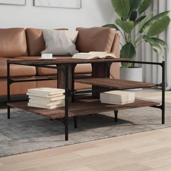 Mesa de centro de madera de ingeniería 100x100x48,5 cm en colores Negro, Roble Sonoma y Roble ahumado, ideal para salón o comedor