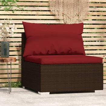 Brown Poly Rattan Garden Middle Sofa with Cushions