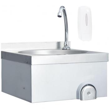 Fregadero lavamanos comercial de acero inoxidable con grifo y dispensador de jabón