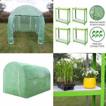 Invernadero Politúnel con Estantería Galvanizada de Jardín Carpa de Cultivo 19mm 4 x 2m