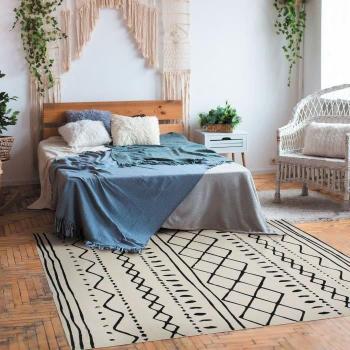 Alfombra étnica bereber de algodón natural-negro - 190 x 290 cm
