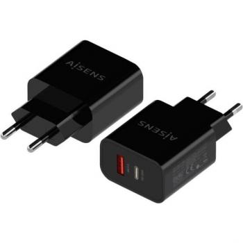 Aisens A110-0682 Cargador de Pared 1xUSB Tipo-C PD3.0 1xUSB-A QC3.0 20W Negro