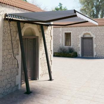 Toldo manual retráctil Suntent 3,5x2,5 m con postes azules y blancos