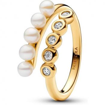 Anillo Abierto Pandora de Perlas Cultivadas de Agua Dulce y Gemas - Modelo Timeless 50 en Blanco