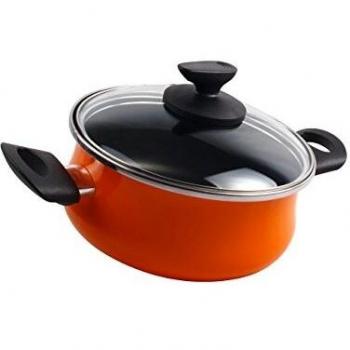 VITRINOR Magefesa Valencia Cacerola 20 cm de Acero esmaltado con Tapa de Cristal, Antiadherente bicapa Reforzado, Color Naranja Exterior. Apta para Todo Tipo de cocinas, incluida inducción.