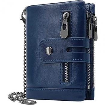 Cartera Hombre Monedero de Cuero con RFID Bloqueo Billetera Piel Hombre y Monedero con Cremallera, Billeteras Bifold Hombres 16 Ranuras para Tarjetas Carteras para Hombre con Cadena
