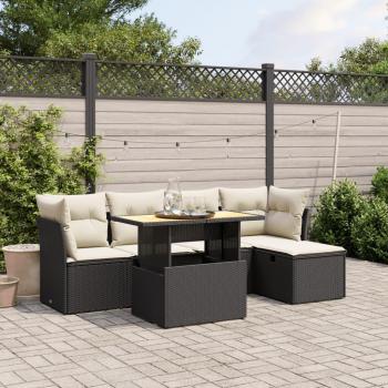 6-Piece Black Poly Rattan Garden Sofa Set with Cushions