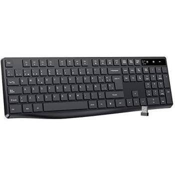 VicTsing Teclado inalámbrico, ergonómico Teclado USB, 105 Teclas de tamaño Completo Teclado inalámbrico Delgado para PC de 2.4G, Windows Teclado inalámbrico para computadora portátil, Negro