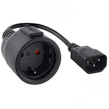 NANOCABLE 10.22.0901 – Cable Adaptador de Corriente para SAIS de Conector C14 Macho a Conector CEE7 Hembra, 25 cm, Negro
