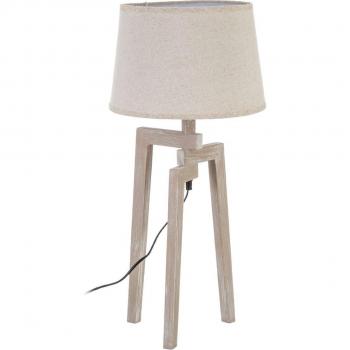 Lámpara de mesa trípode de lino y madera beige Ø 30x66 cm