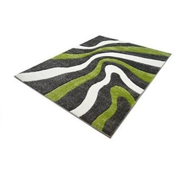 Designer Moderno de alta calidad Alfombra mano tallada onda verde crema gris Öko Tex Varios tamaños, polipropileno, Grün Creme Grau, 240 cm_x_340 cm