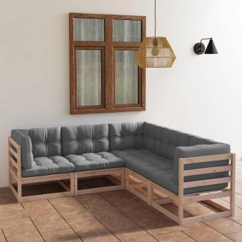 5-Piece Solid Pine Garden Lounge Set with Cushions