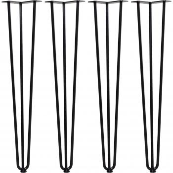 HOMCOM Set de 4 Patas para Mesa Diseño Horquilla Estilo Industrial Acero Robusto 3 Varillas Protectores de Suelo Anti-arañazos Negro 12x12x71cm Tornillos