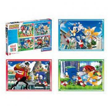 Puzzle infantil progresivo 4 en 1 con imágenes del erizo Sonic