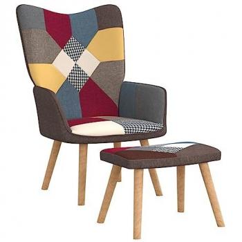 Silla de relajación con reposapiés tela patchwork Multicolor