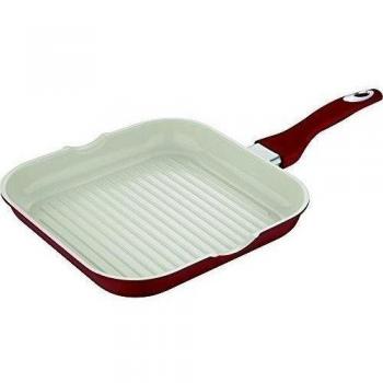 Bergner BG-8252-RD - Plancha-asador, 26 x 26 cm, apto para inducción, color rojo y blanco