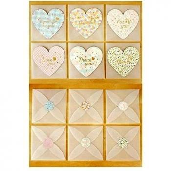 NOVAGO® 6 Mini Tarjetas de felicitación, Tarjetas de Agradecimiento enforma de corazón + Sobres, Pegatinas de Color