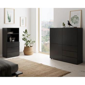 Cómoda Aparador FMD 3 puertas y 3 cajones color negro, dimensiones L99 cm