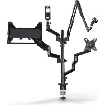 Soporte de Monitor Hama para Streaming, 4 Brazos, Ajustable en Altura, Giratorio y Con Brazo para Micrófono, Negro